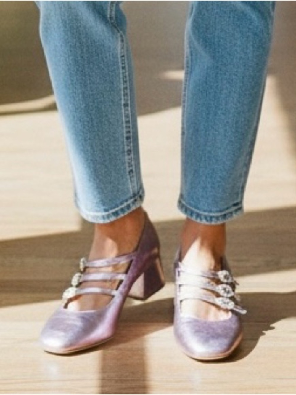 Reformation Metallic Lavender Mary Jane Block Heels Pumps Women;s Size 7.5
